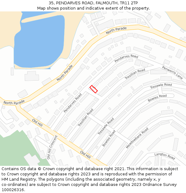 35, PENDARVES ROAD, FALMOUTH, TR11 2TP: Location map and indicative extent of plot