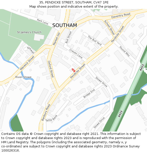 35, PENDICKE STREET, SOUTHAM, CV47 1PE: Location map and indicative extent of plot