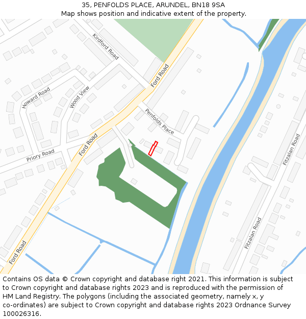 35, PENFOLDS PLACE, ARUNDEL, BN18 9SA: Location map and indicative extent of plot