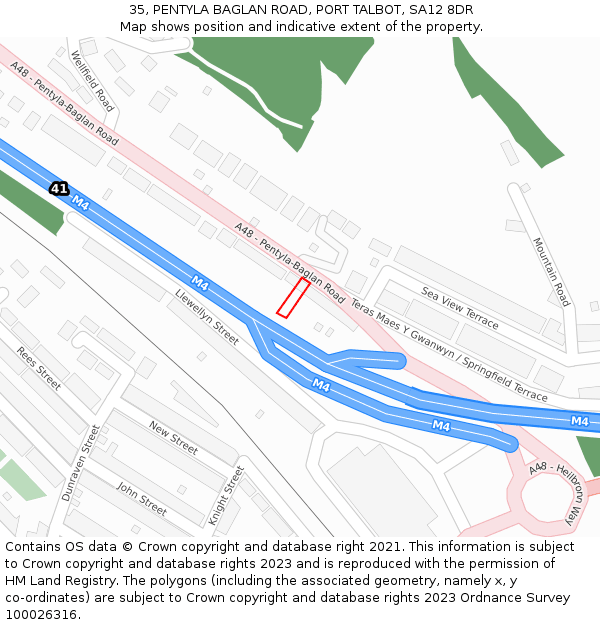 35, PENTYLA BAGLAN ROAD, PORT TALBOT, SA12 8DR: Location map and indicative extent of plot