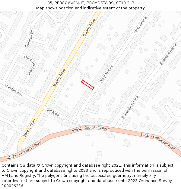 35, PERCY AVENUE, BROADSTAIRS, CT10 3LB: Location map and indicative extent of plot