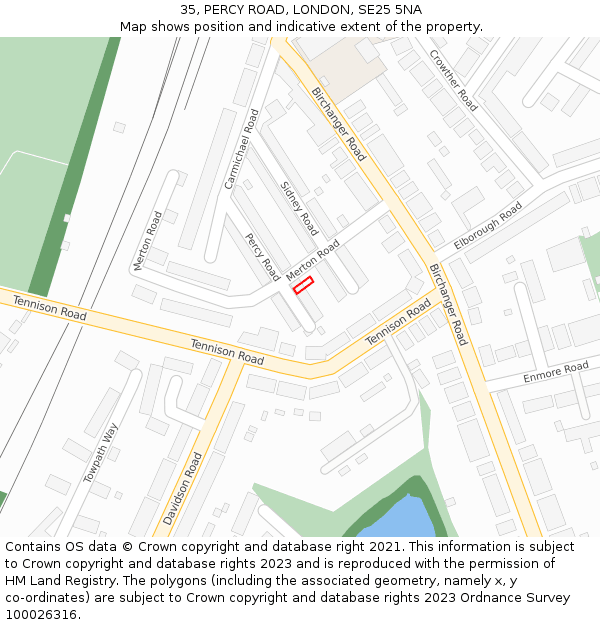 35, PERCY ROAD, LONDON, SE25 5NA: Location map and indicative extent of plot