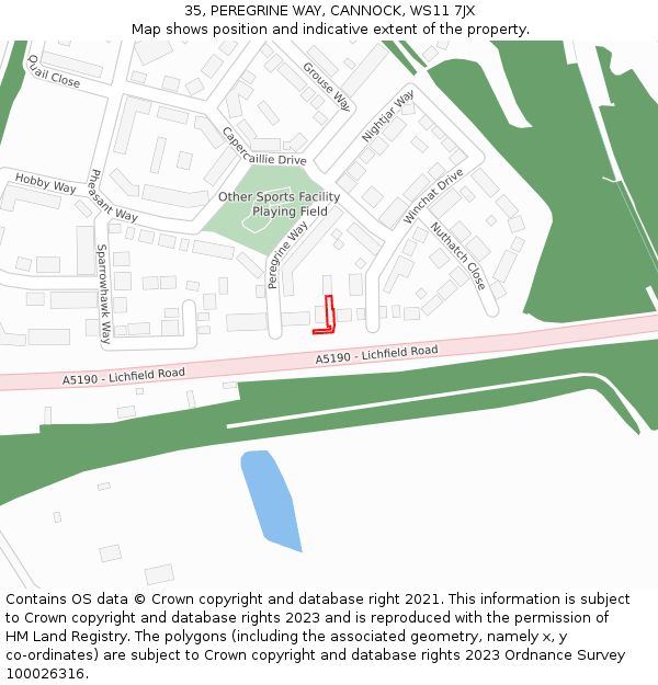 35, PEREGRINE WAY, CANNOCK, WS11 7JX: Location map and indicative extent of plot