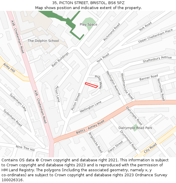 35, PICTON STREET, BRISTOL, BS6 5PZ: Location map and indicative extent of plot