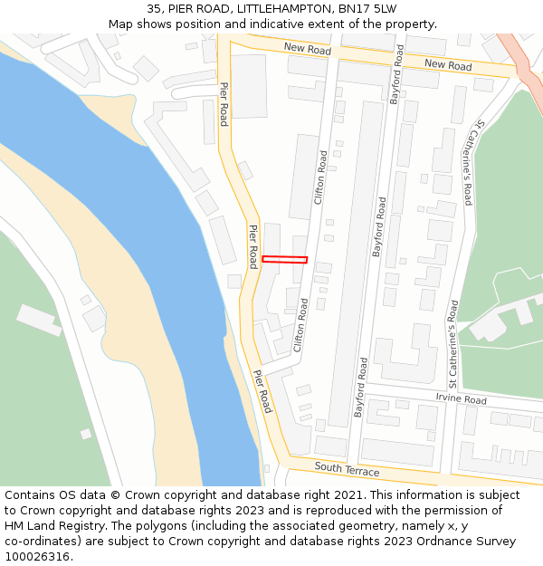 35, PIER ROAD, LITTLEHAMPTON, BN17 5LW: Location map and indicative extent of plot