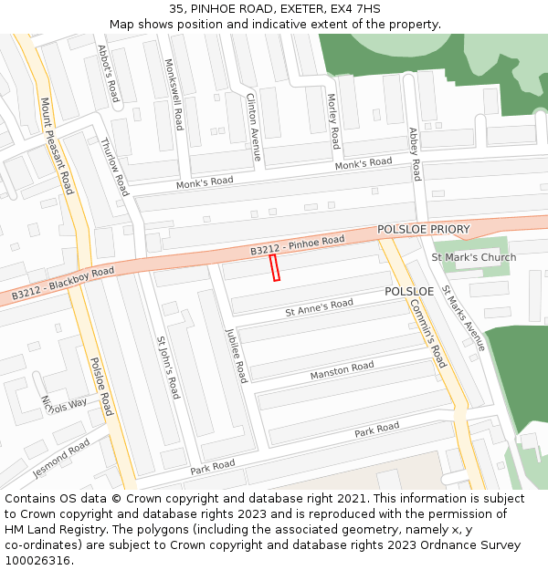 35, PINHOE ROAD, EXETER, EX4 7HS: Location map and indicative extent of plot