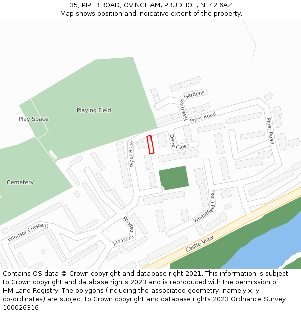 35, PIPER ROAD, OVINGHAM, PRUDHOE, NE42 6AZ: Location map and indicative extent of plot