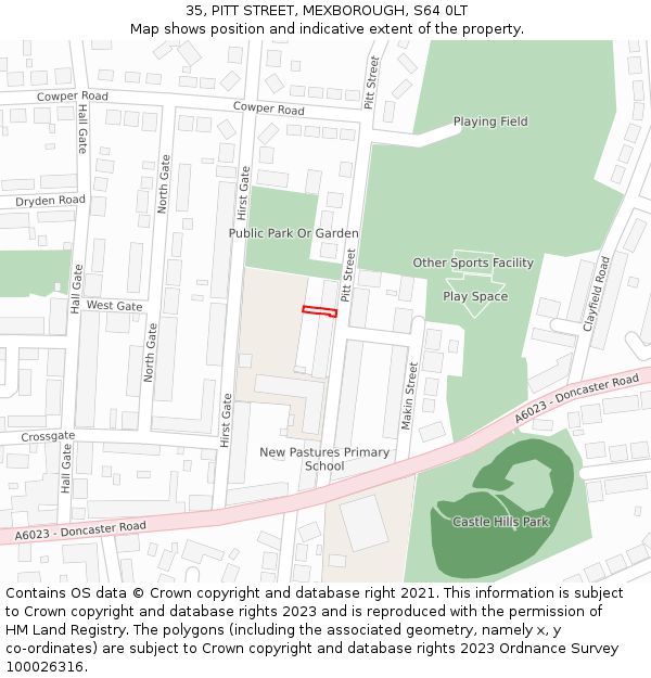 35, PITT STREET, MEXBOROUGH, S64 0LT: Location map and indicative extent of plot