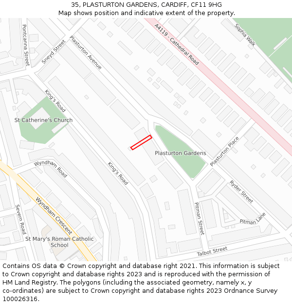 35, PLASTURTON GARDENS, CARDIFF, CF11 9HG: Location map and indicative extent of plot