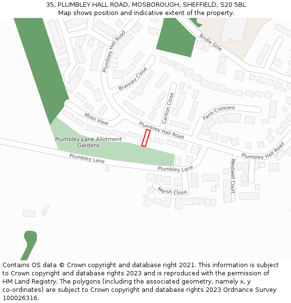 35, PLUMBLEY HALL ROAD, MOSBOROUGH, SHEFFIELD, S20 5BL: Location map and indicative extent of plot