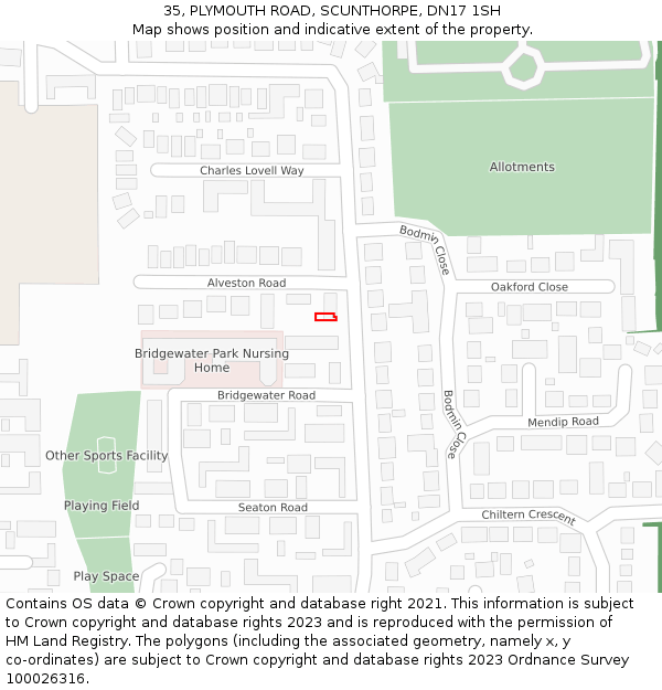 35, PLYMOUTH ROAD, SCUNTHORPE, DN17 1SH: Location map and indicative extent of plot