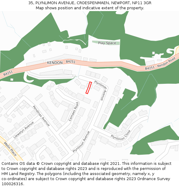35, PLYNLIMON AVENUE, CROESPENMAEN, NEWPORT, NP11 3GR: Location map and indicative extent of plot