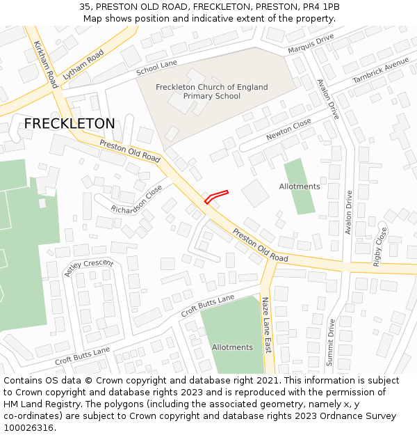 35, PRESTON OLD ROAD, FRECKLETON, PRESTON, PR4 1PB: Location map and indicative extent of plot