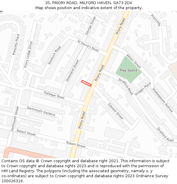 35, PRIORY ROAD, MILFORD HAVEN, SA73 2DX: Location map and indicative extent of plot