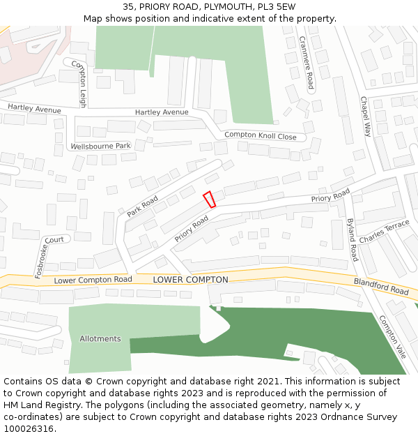 35, PRIORY ROAD, PLYMOUTH, PL3 5EW: Location map and indicative extent of plot