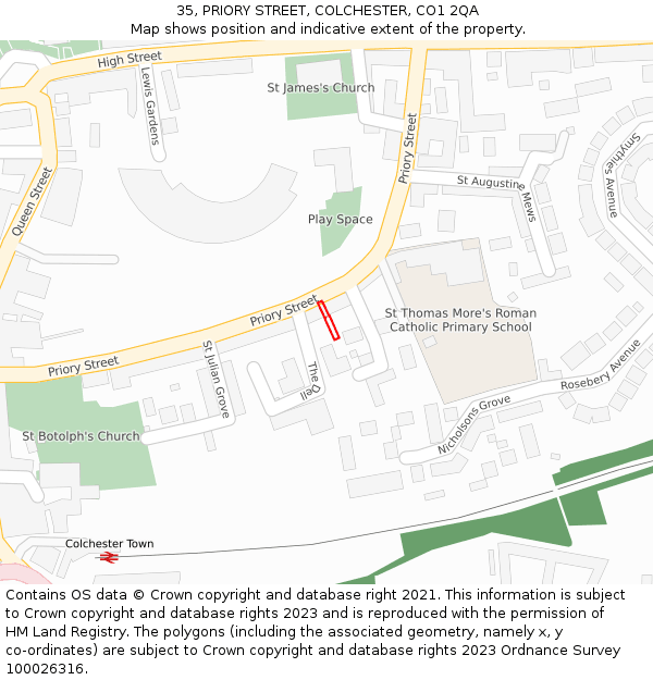 35, PRIORY STREET, COLCHESTER, CO1 2QA: Location map and indicative extent of plot