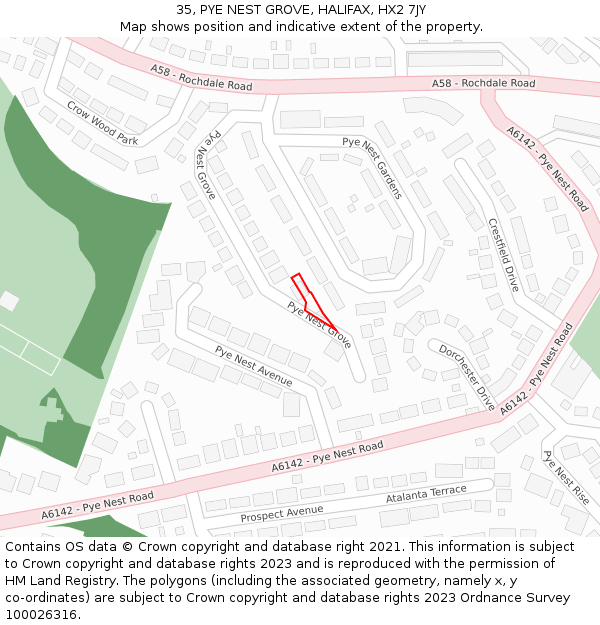 35, PYE NEST GROVE, HALIFAX, HX2 7JY: Location map and indicative extent of plot