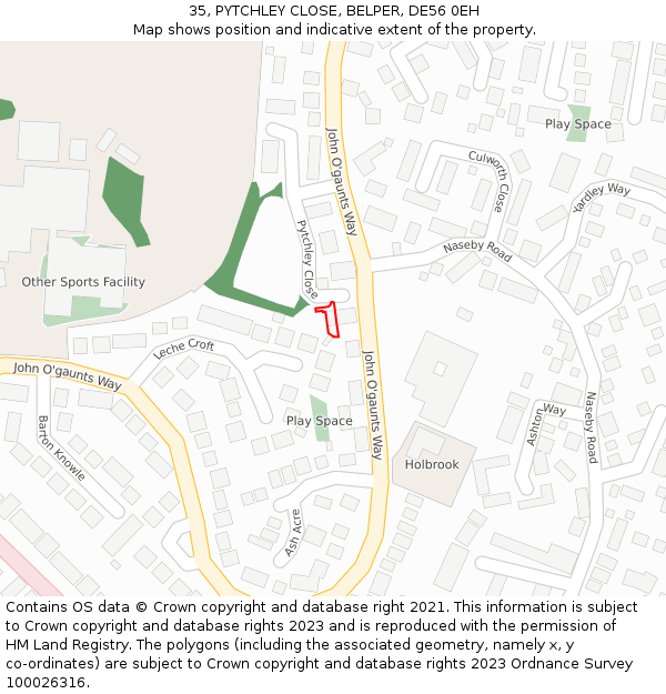 35, PYTCHLEY CLOSE, BELPER, DE56 0EH: Location map and indicative extent of plot