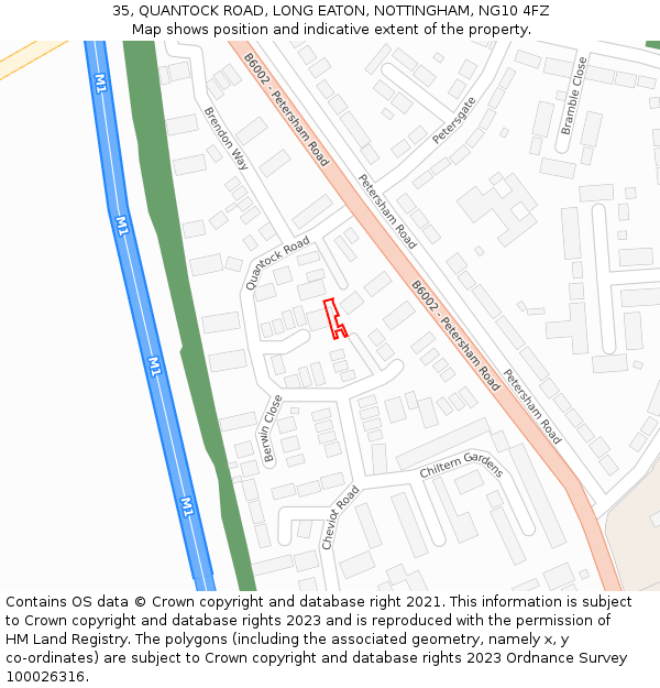 35, QUANTOCK ROAD, LONG EATON, NOTTINGHAM, NG10 4FZ: Location map and indicative extent of plot