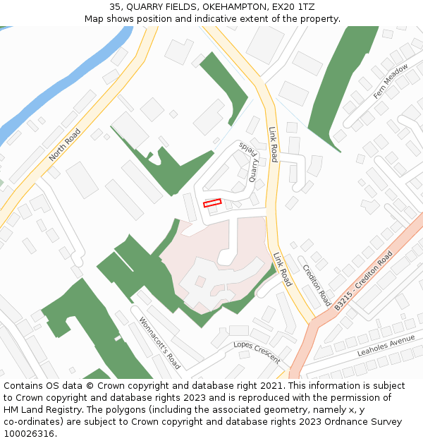35, QUARRY FIELDS, OKEHAMPTON, EX20 1TZ: Location map and indicative extent of plot