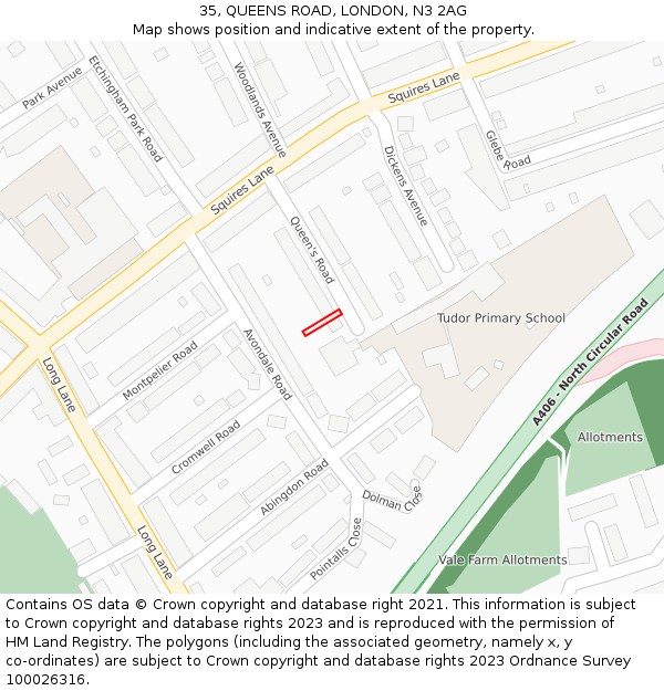 35, QUEENS ROAD, LONDON, N3 2AG: Location map and indicative extent of plot