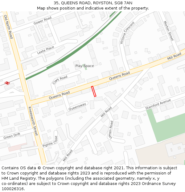 35, QUEENS ROAD, ROYSTON, SG8 7AN: Location map and indicative extent of plot