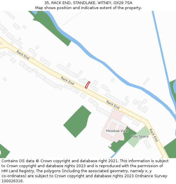 35, RACK END, STANDLAKE, WITNEY, OX29 7SA: Location map and indicative extent of plot