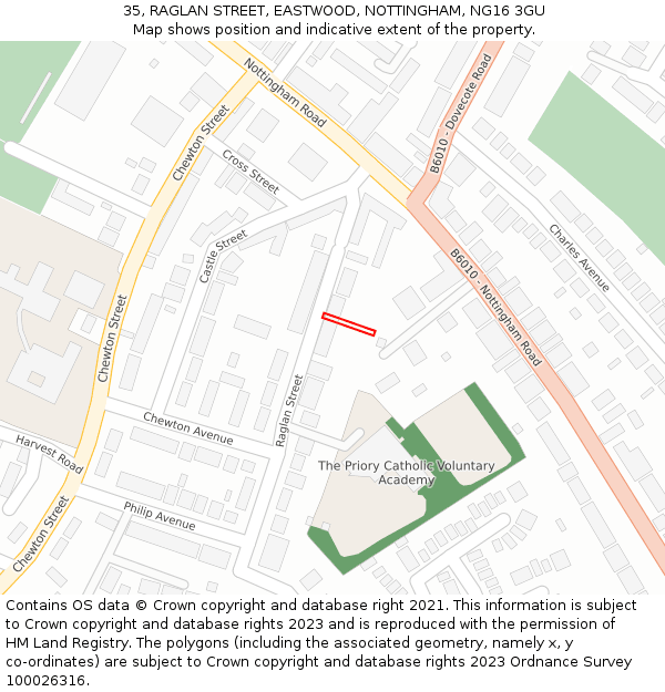 35, RAGLAN STREET, EASTWOOD, NOTTINGHAM, NG16 3GU: Location map and indicative extent of plot