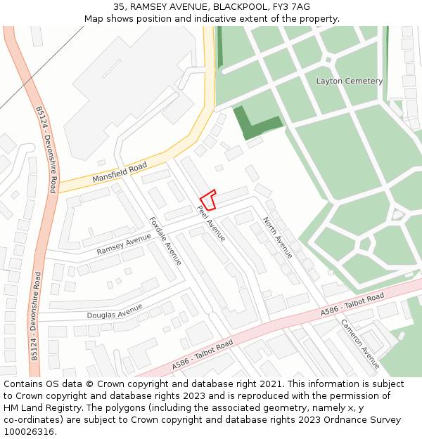 35, RAMSEY AVENUE, BLACKPOOL, FY3 7AG: Location map and indicative extent of plot