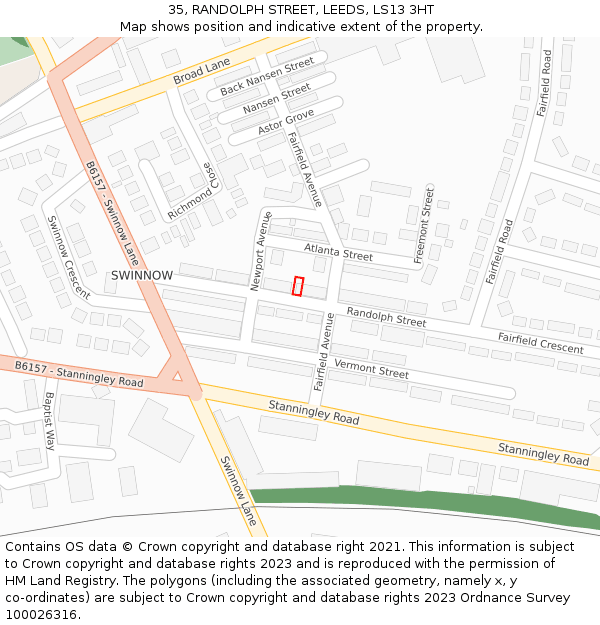 35, RANDOLPH STREET, LEEDS, LS13 3HT: Location map and indicative extent of plot