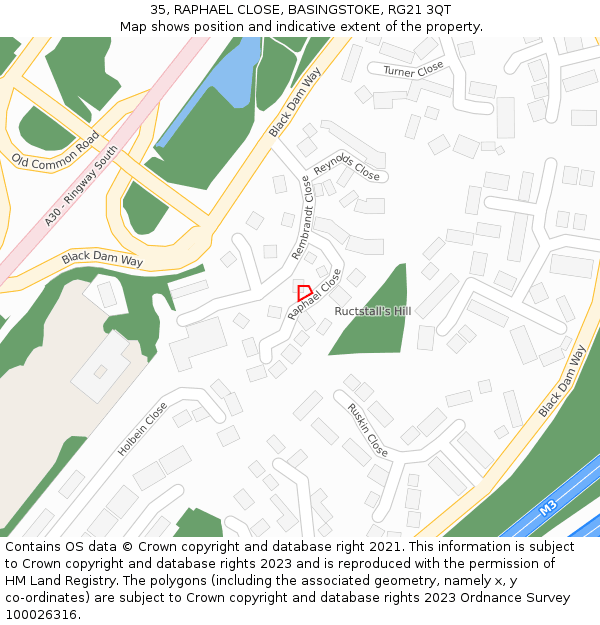 35, RAPHAEL CLOSE, BASINGSTOKE, RG21 3QT: Location map and indicative extent of plot