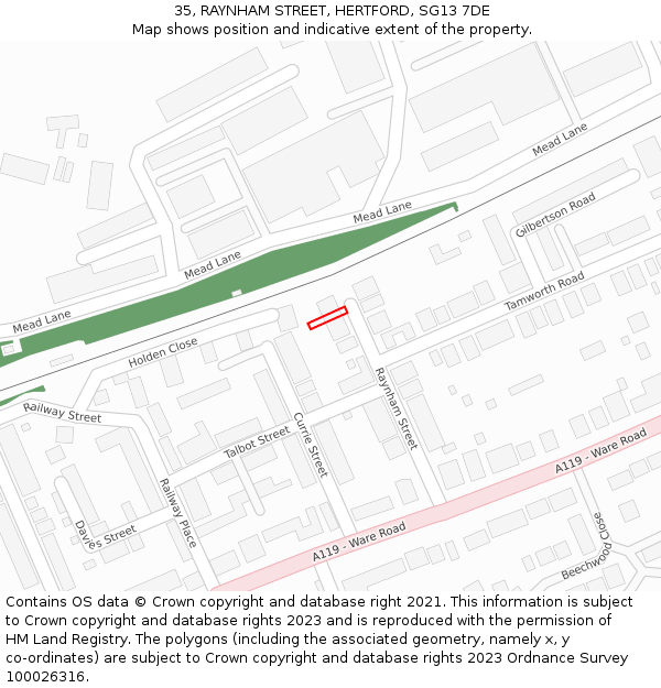 35, RAYNHAM STREET, HERTFORD, SG13 7DE: Location map and indicative extent of plot