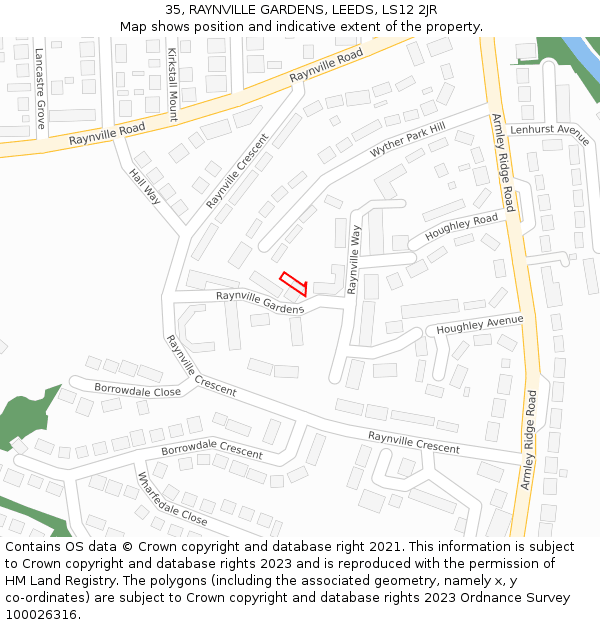 35, RAYNVILLE GARDENS, LEEDS, LS12 2JR: Location map and indicative extent of plot