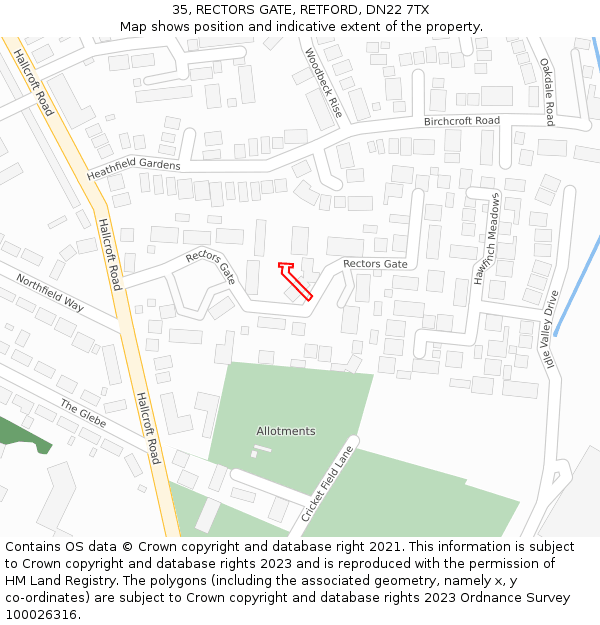 35, RECTORS GATE, RETFORD, DN22 7TX: Location map and indicative extent of plot
