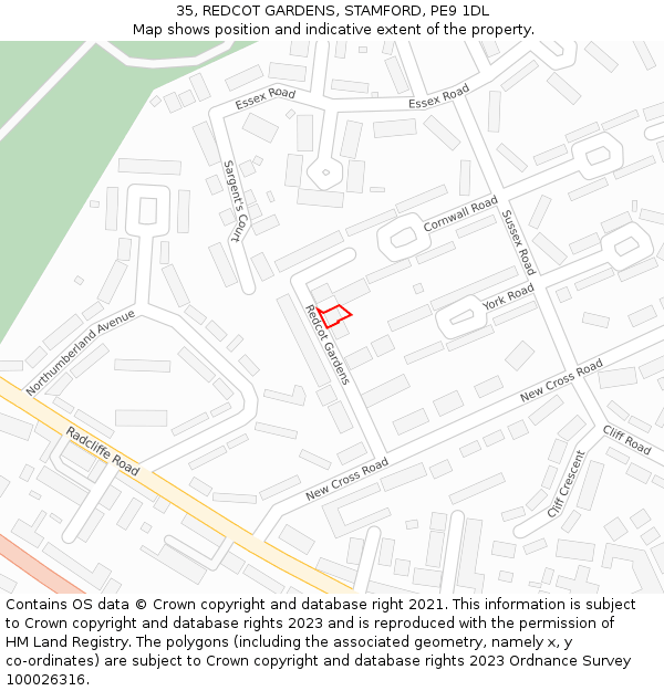 35, REDCOT GARDENS, STAMFORD, PE9 1DL: Location map and indicative extent of plot