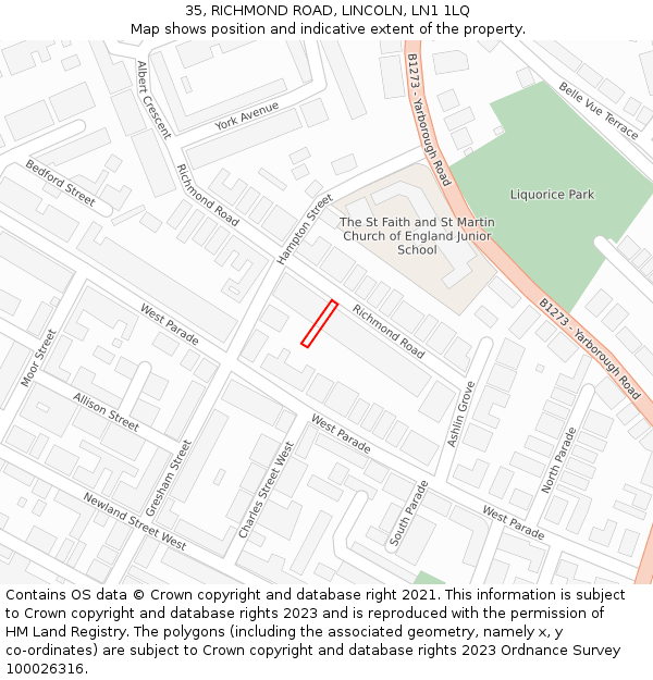 35, RICHMOND ROAD, LINCOLN, LN1 1LQ: Location map and indicative extent of plot