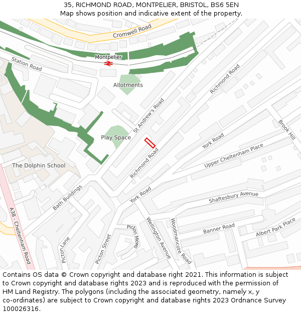 35, RICHMOND ROAD, MONTPELIER, BRISTOL, BS6 5EN: Location map and indicative extent of plot