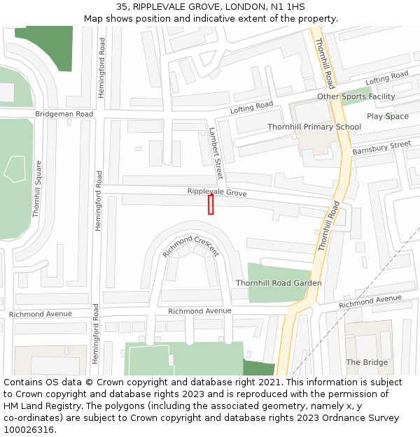 35, RIPPLEVALE GROVE, LONDON, N1 1HS: Location map and indicative extent of plot