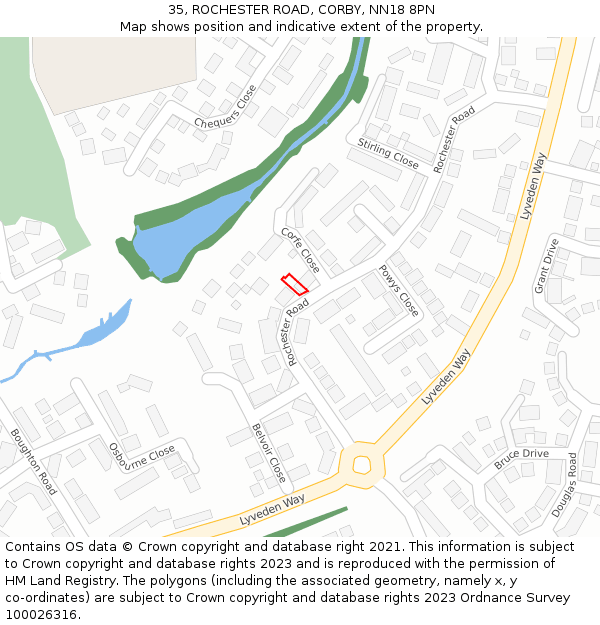 35, ROCHESTER ROAD, CORBY, NN18 8PN: Location map and indicative extent of plot