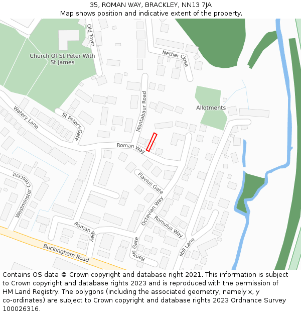 35, ROMAN WAY, BRACKLEY, NN13 7JA: Location map and indicative extent of plot