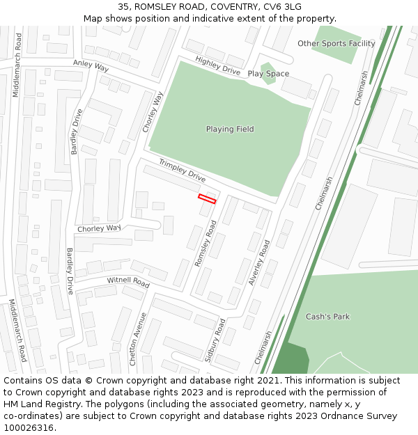 35, ROMSLEY ROAD, COVENTRY, CV6 3LG: Location map and indicative extent of plot