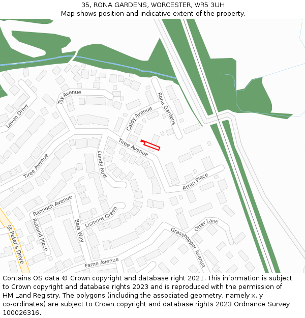 35, RONA GARDENS, WORCESTER, WR5 3UH: Location map and indicative extent of plot