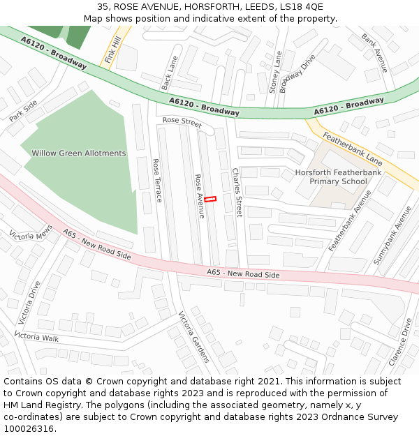35, ROSE AVENUE, HORSFORTH, LEEDS, LS18 4QE: Location map and indicative extent of plot
