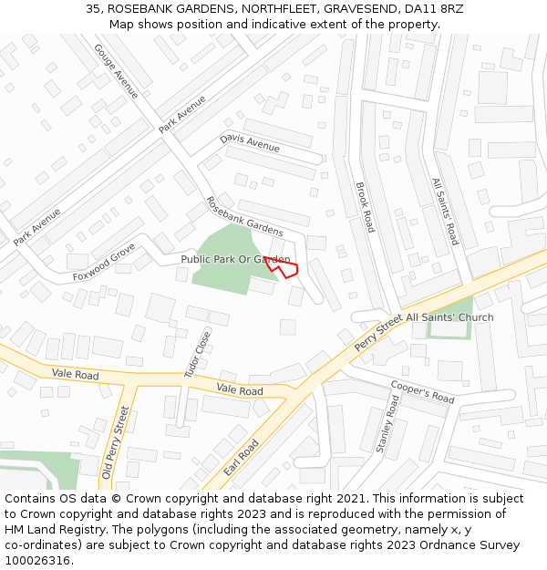 35, ROSEBANK GARDENS, NORTHFLEET, GRAVESEND, DA11 8RZ: Location map and indicative extent of plot
