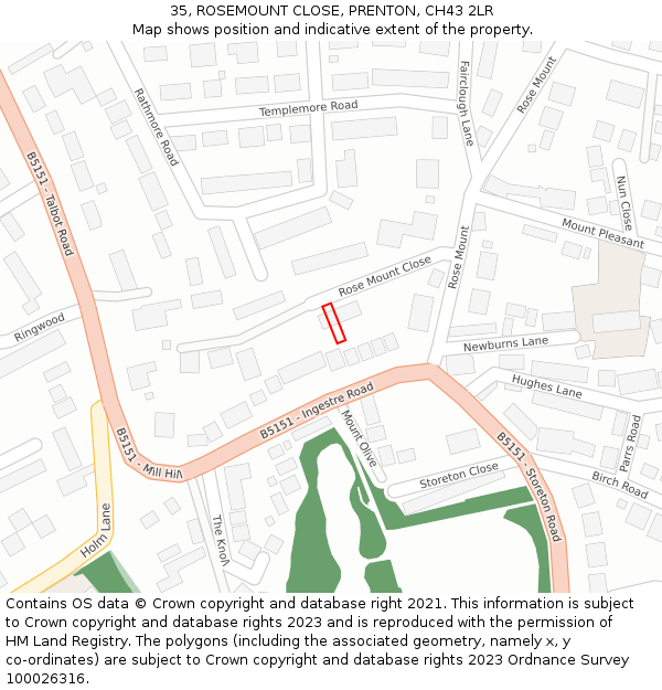 35, ROSEMOUNT CLOSE, PRENTON, CH43 2LR: Location map and indicative extent of plot