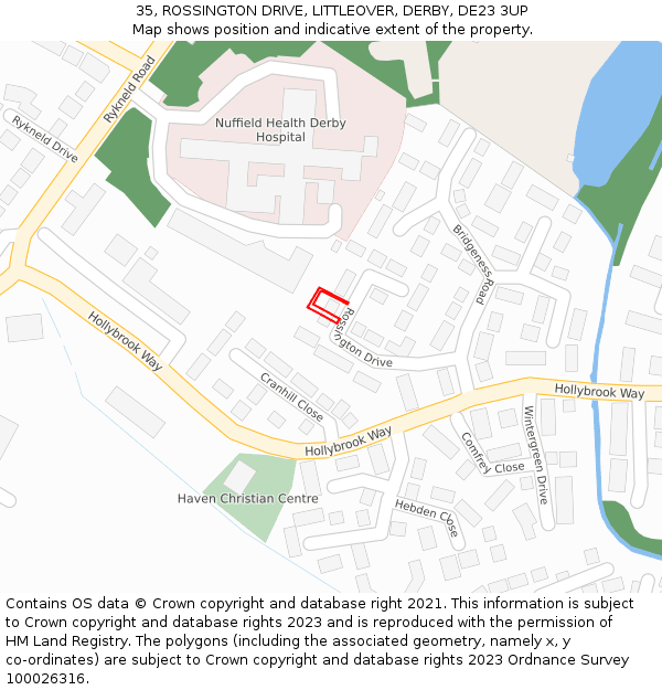 35, ROSSINGTON DRIVE, LITTLEOVER, DERBY, DE23 3UP: Location map and indicative extent of plot