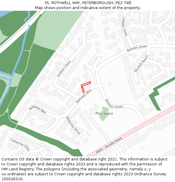 35, ROTHWELL WAY, PETERBOROUGH, PE2 7WE: Location map and indicative extent of plot