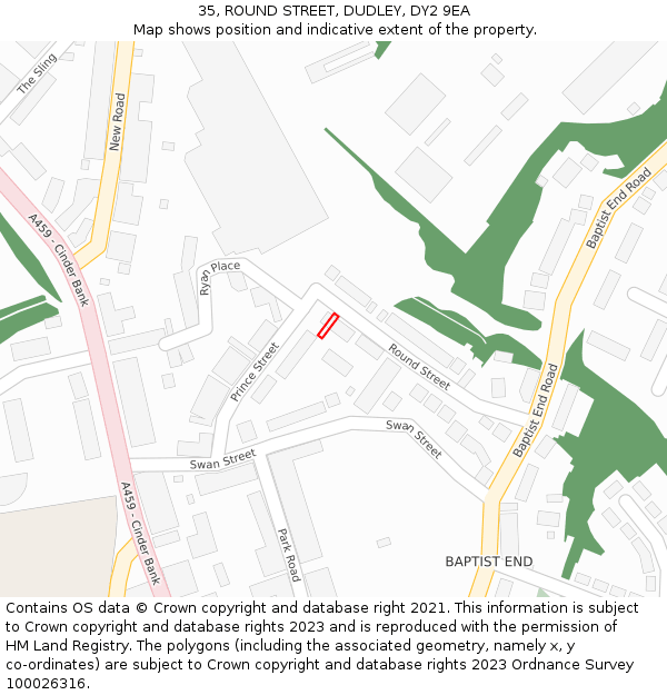 35, ROUND STREET, DUDLEY, DY2 9EA: Location map and indicative extent of plot
