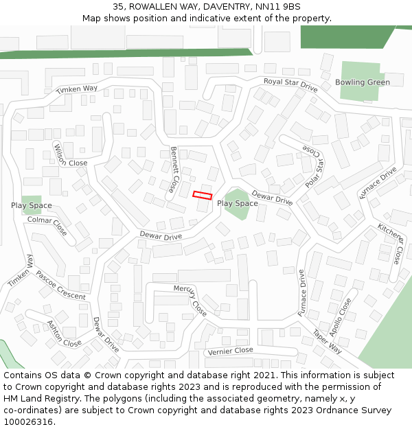 35, ROWALLEN WAY, DAVENTRY, NN11 9BS: Location map and indicative extent of plot