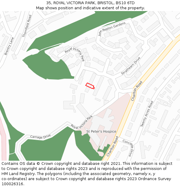 35, ROYAL VICTORIA PARK, BRISTOL, BS10 6TD: Location map and indicative extent of plot